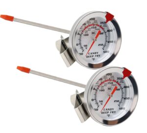 candy thermometer deep fryer oil thermometer (2 pack with clip & 8“ probe - best cooking thermometer for cooking tall pots,candle making, candy making,deep frying