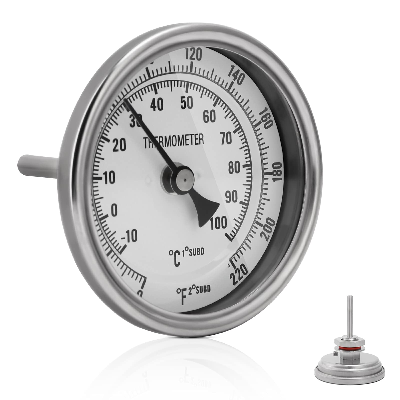 3" Dial 2" Probe FERRODAY 1/2 NPT Stainless Steel Thermometer Dial Thermometer 1/2 NPT Homebrew Kettle Thermometer Weldless with O-Rings 0-220ºF Kettle Thermometer Stainless Steel Brew Pot Thermometer