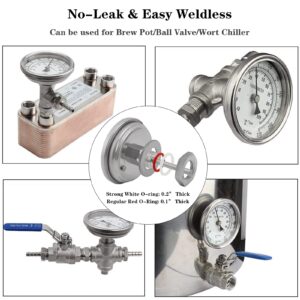 3" Dial 2" Probe FERRODAY 1/2 NPT Stainless Steel Thermometer Dial Thermometer 1/2 NPT Homebrew Kettle Thermometer Weldless with O-Rings 0-220ºF Kettle Thermometer Stainless Steel Brew Pot Thermometer