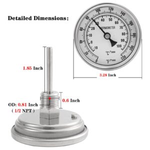 3" Dial 2" Probe FERRODAY 1/2 NPT Stainless Steel Thermometer Dial Thermometer 1/2 NPT Homebrew Kettle Thermometer Weldless with O-Rings 0-220ºF Kettle Thermometer Stainless Steel Brew Pot Thermometer