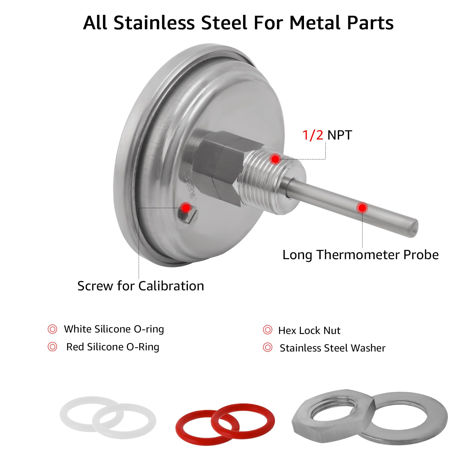 3" Dial 2" Probe FERRODAY 1/2 NPT Stainless Steel Thermometer Dial Thermometer 1/2 NPT Homebrew Kettle Thermometer Weldless with O-Rings 0-220ºF Kettle Thermometer Stainless Steel Brew Pot Thermometer