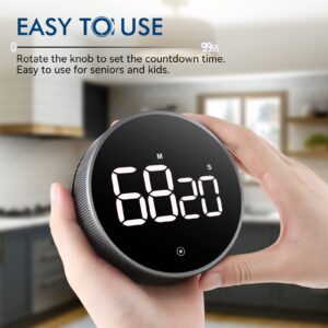 Digital Kitchen Timer, 3.8'' Large LED Display Countdown Countup Timer, Timer for Kids, Classroom Magnetic Timer, Adjustable Volume, Brightness, Easy for Cooking/Study/Office/Exercise (Ridged Knob)