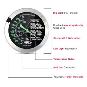 CDN ProAccurate® Glow-in-the-Dark Meat Thermometer for Precise Ovenproof Poultry Cooking - 2" Dial (IRM200-Glow)