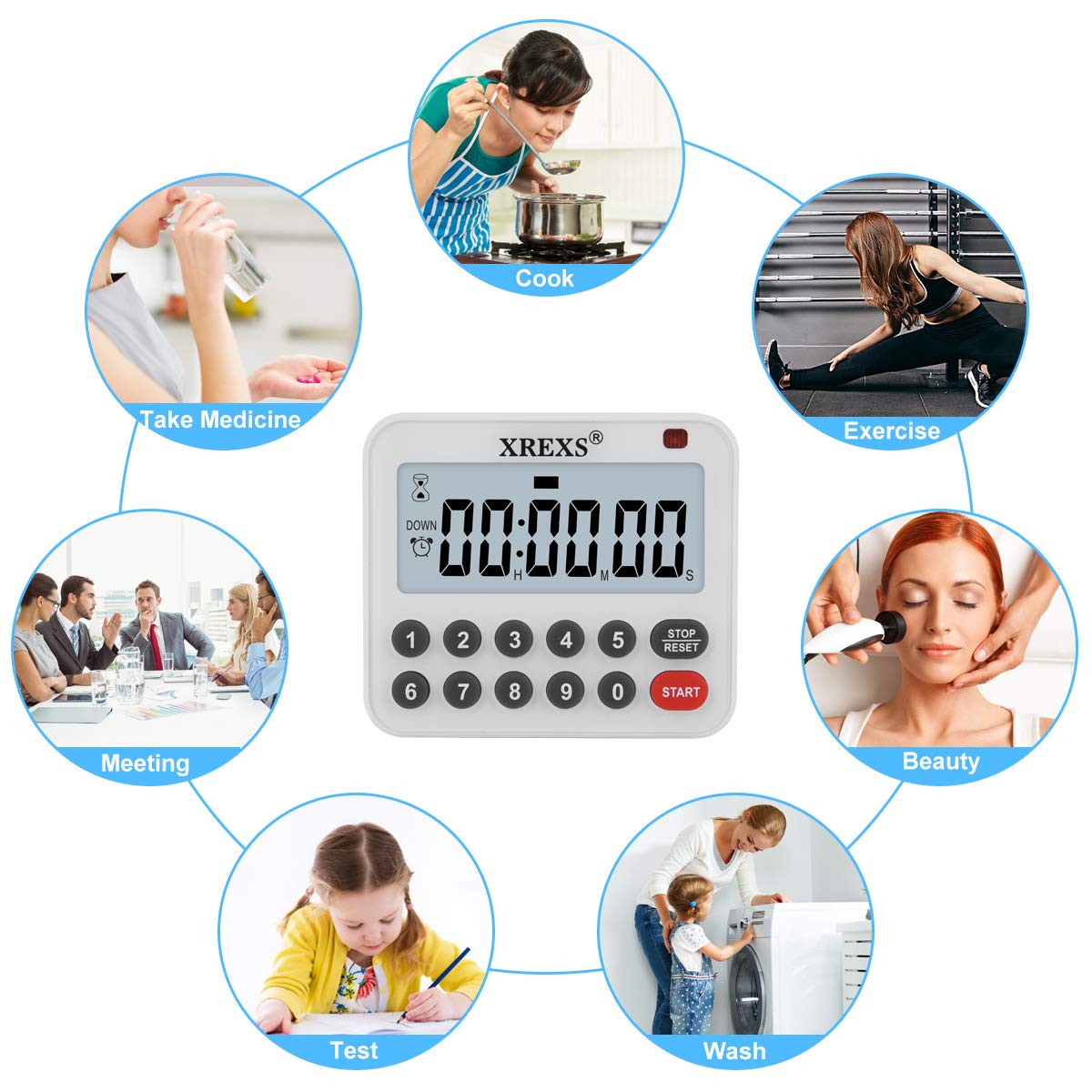 XREXS Digital Kitchen Timer Magnetic Countdown Up Cooking Timer Loud Alarm and Mute Optional, Magnet and Stand, Large Display Classroom Timer for Teachers (2 Batteries Included) Upgraded Version