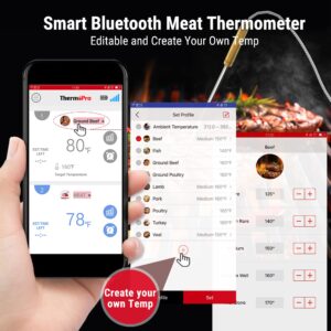 ThermoPro TP25 650FT Bluetooth Meat Thermometer with 4-Probes, Smart Rechargeable Wireless Meat Thermometer for Grilling, Smoker, Oven, Kitchen, BBQ Thermometer with Alarm, Temperature Graph, Black