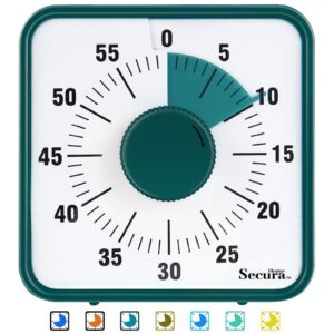 secura home 60-minute visual timer, 7.5 inch oversize countdown timer clock for kids and adults, durable mechanical time management tool with magnetic backing （dark green）