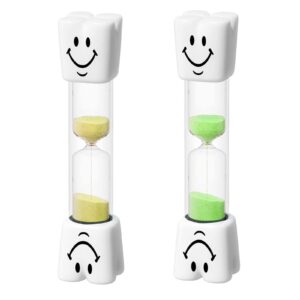 toothbrush timer for kids 2 minute sand timer smile pattern tooth brushing sand timer, mini hourglass sand clock set for kids boys girls oral hygiene party favors (pack of 2)
