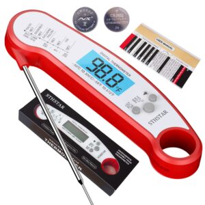sthstar waterproof digital meat thermometer, instant read food thermometer for cooking grilling baking bbq oil milk bath water deep fry (red)