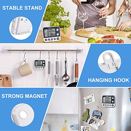 HomeMall Digital Dual Kitchen Timer, Cooking Timer, Dual Count Up ＆ Down Timer with Magnetic Back, Large Display, Adjustable Volume and Flashing Alarm Light, ON/Off Switch Stopwatch, Battery Included