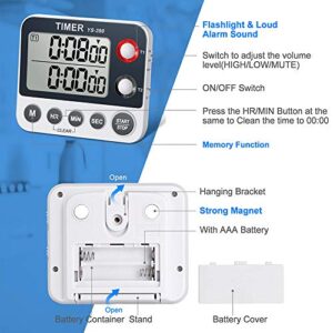 HomeMall Digital Dual Kitchen Timer, Cooking Timer, Dual Count Up ＆ Down Timer with Magnetic Back, Large Display, Adjustable Volume and Flashing Alarm Light, ON/Off Switch Stopwatch, Battery Included