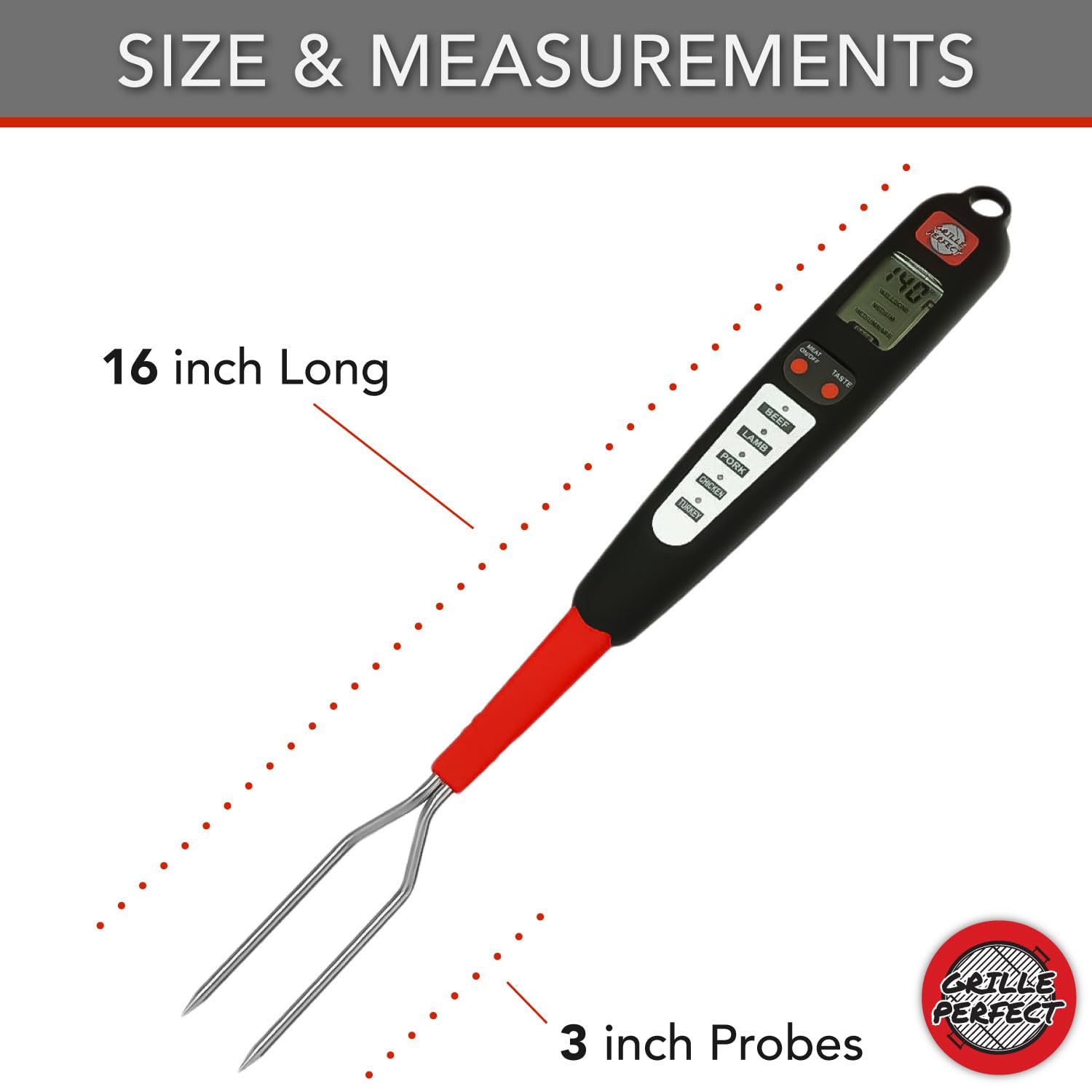 Digital Meat Thermometer Fork for Grilling and Barbecue Fast Read Electronic Probes with Ready Alarm Quick Accurate BBQ Temperature Turner for Steak Chicken Hot Grilled Food