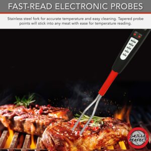 Digital Meat Thermometer Fork for Grilling and Barbecue Fast Read Electronic Probes with Ready Alarm Quick Accurate BBQ Temperature Turner for Steak Chicken Hot Grilled Food