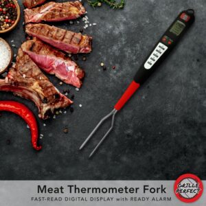 Digital Meat Thermometer Fork for Grilling and Barbecue Fast Read Electronic Probes with Ready Alarm Quick Accurate BBQ Temperature Turner for Steak Chicken Hot Grilled Food