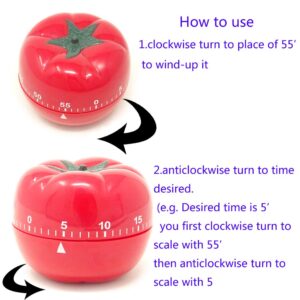yueton Kitchen Craft Mechanical Wind Up 60 Minutes Timer 360 Degree Rotating Tomato Shape Kitchen Cooking Timer Red