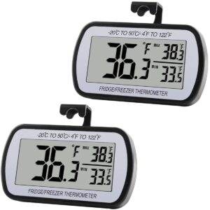 2 pack refrigerator fridge thermometer digital freezer room thermometer waterproof large lcd display max/min record function-black
