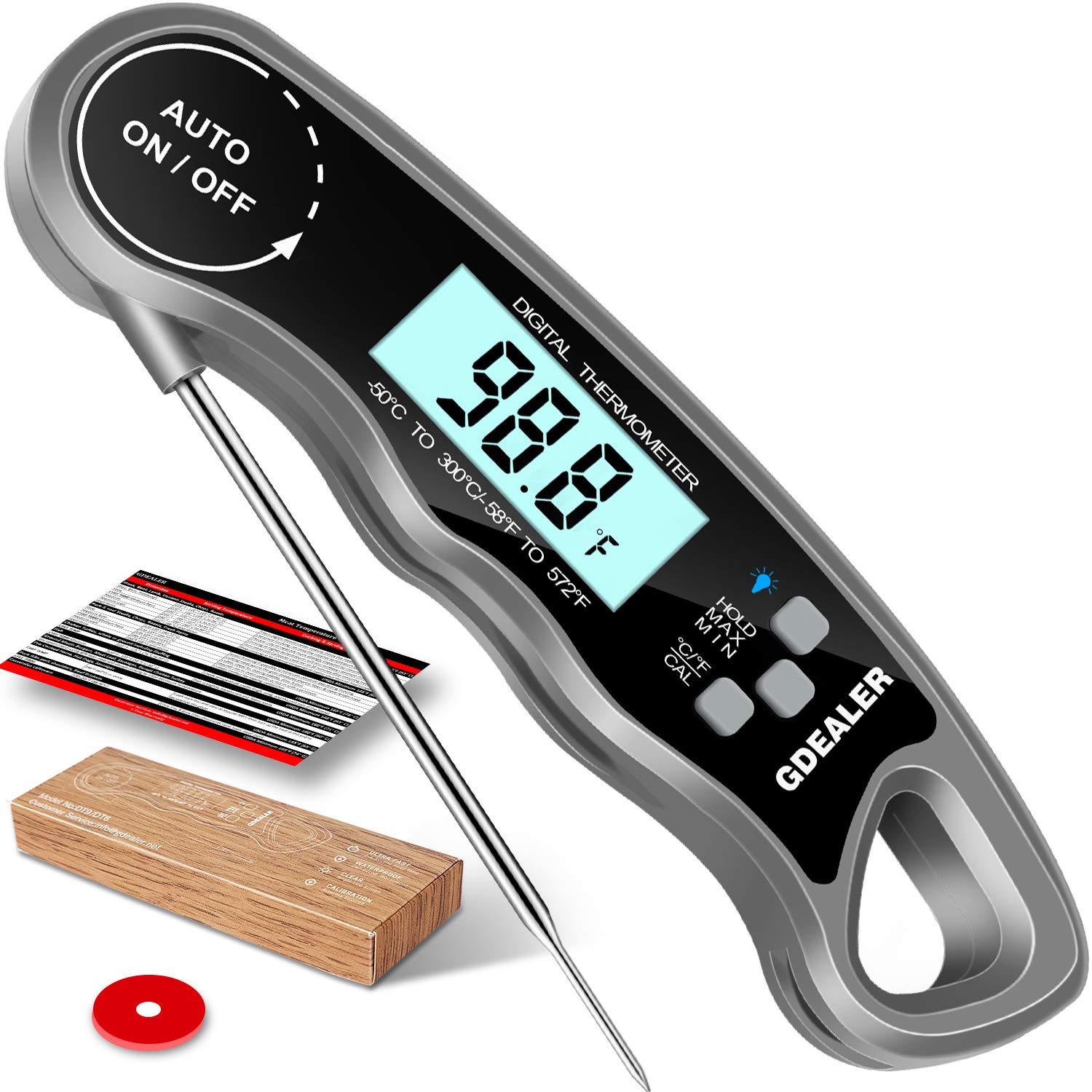 GDEALER Meat Thermometer Digital Instant Read Thermometer Ultra-Fast Cooking Food Thermometer with 4.6” Folding Probe Calibration Function for Kitchen Milk Candy, BBQ Grill, Smokers (Grey)