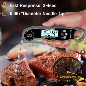 GDEALER Meat Thermometer Digital Instant Read Thermometer Ultra-Fast Cooking Food Thermometer with 4.6” Folding Probe Calibration Function for Kitchen Milk Candy, BBQ Grill, Smokers (Grey)