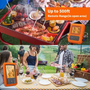 Wireless Meat Thermometer with 4 Meat Probes Remote Cooking Food Thermometer with Alarm Calibration & Timer 500FT Digital Cordless Thermometer for Kitchen Outdoor BBQ Smoker Oven Grill Fryer Beef