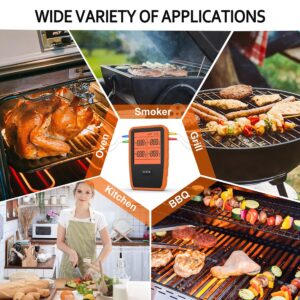 500FT Wireless Meat Thermometer with 4 Probes for Grilling, Digital Meat Thermometer, Instant Read Food Thermometer, Cooking Thermometer for Smoker, Oven, BBQ Accessories, Red