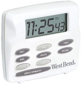 west bend 40053 easy to read triple digital magnetic kitchen timer features clock large display and electronic alarm, white, one size