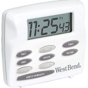 West Bend 40053 Easy to Read Triple Digital Magnetic Kitchen Timer Features Clock Large Display and Electronic Alarm, White, One size