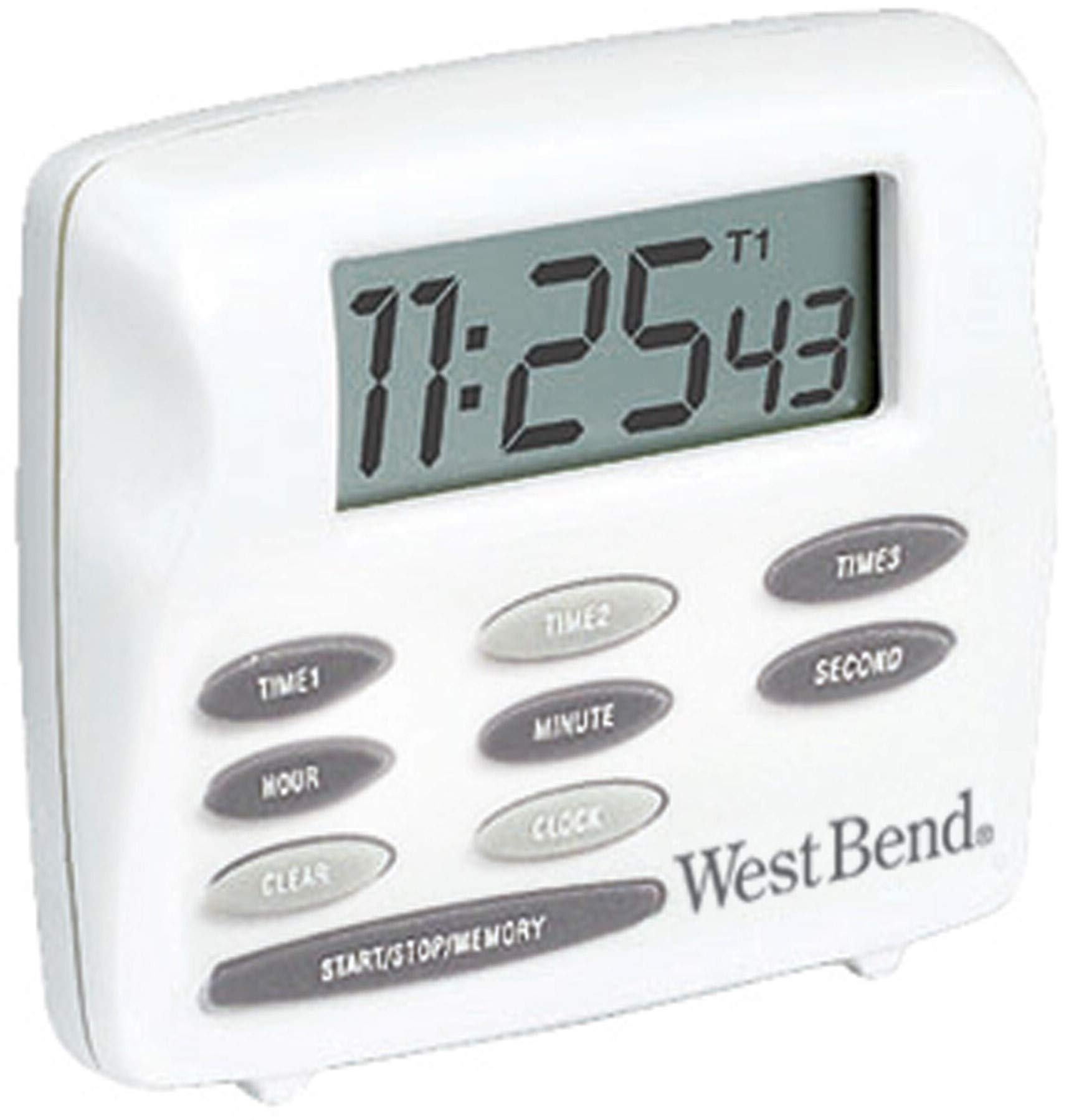 West Bend 40053 Easy to Read Triple Digital Magnetic Kitchen Timer Features Clock Large Display and Electronic Alarm, White, One size