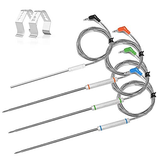 4-Pack Upgraded Replacement Probe Kit for Thermopro TP20 TP930 TP829 TP25 TP27 TP28,Ultra Accurate Fast Meat Temperature Ambient Probe for TP20 TP17 TP-27 TP17H TP930 TP829 TP826 TP28 with Probe Clip