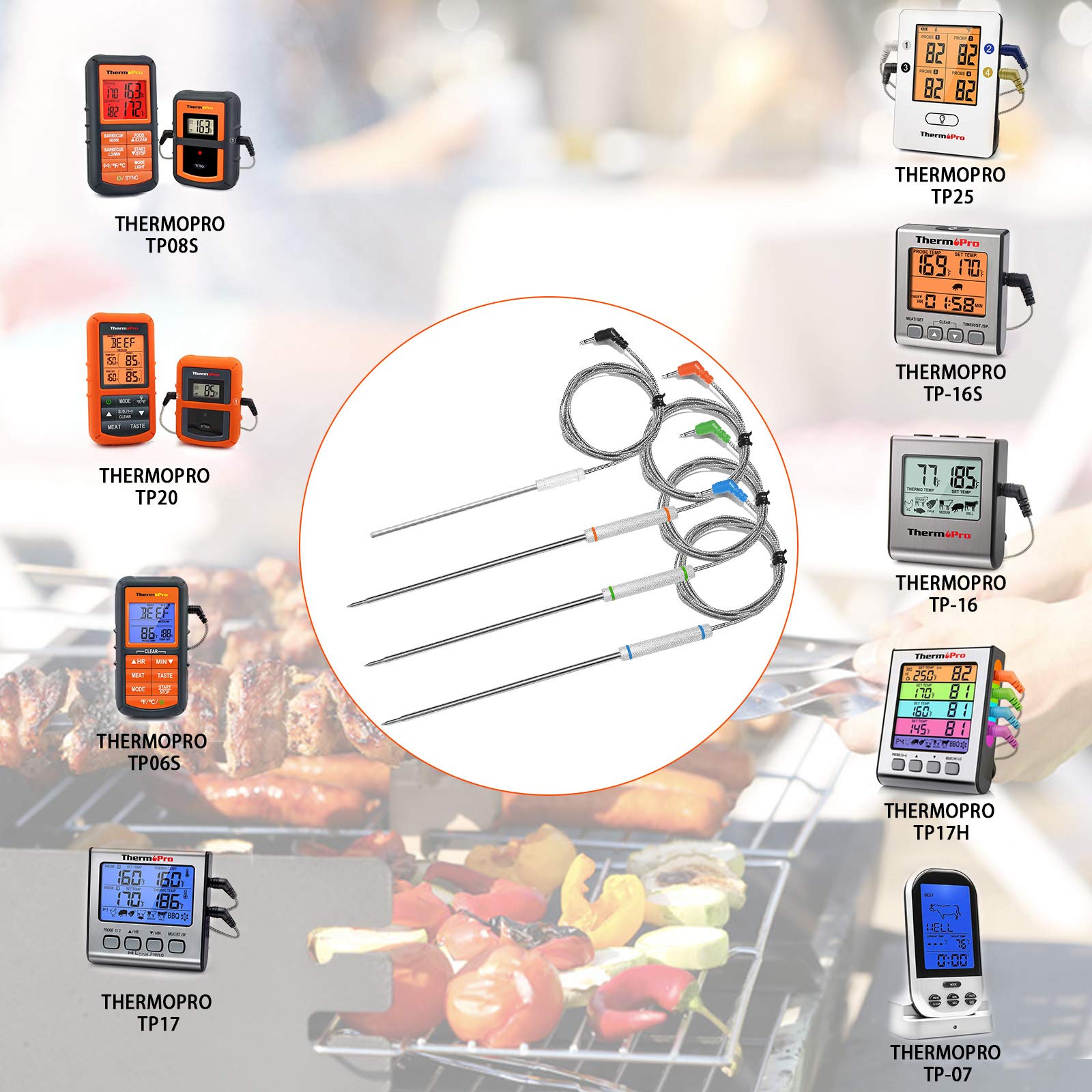 4-Pack Upgraded Replacement Probe Kit for Thermopro TP20 TP930 TP829 TP25 TP27 TP28,Ultra Accurate Fast Meat Temperature Ambient Probe for TP20 TP17 TP-27 TP17H TP930 TP829 TP826 TP28 with Probe Clip