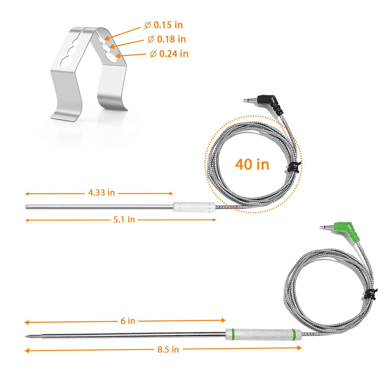 4-Pack Upgraded Replacement Probe Kit for Thermopro TP20 TP930 TP829 TP25 TP27 TP28,Ultra Accurate Fast Meat Temperature Ambient Probe for TP20 TP17 TP-27 TP17H TP930 TP829 TP826 TP28 with Probe Clip