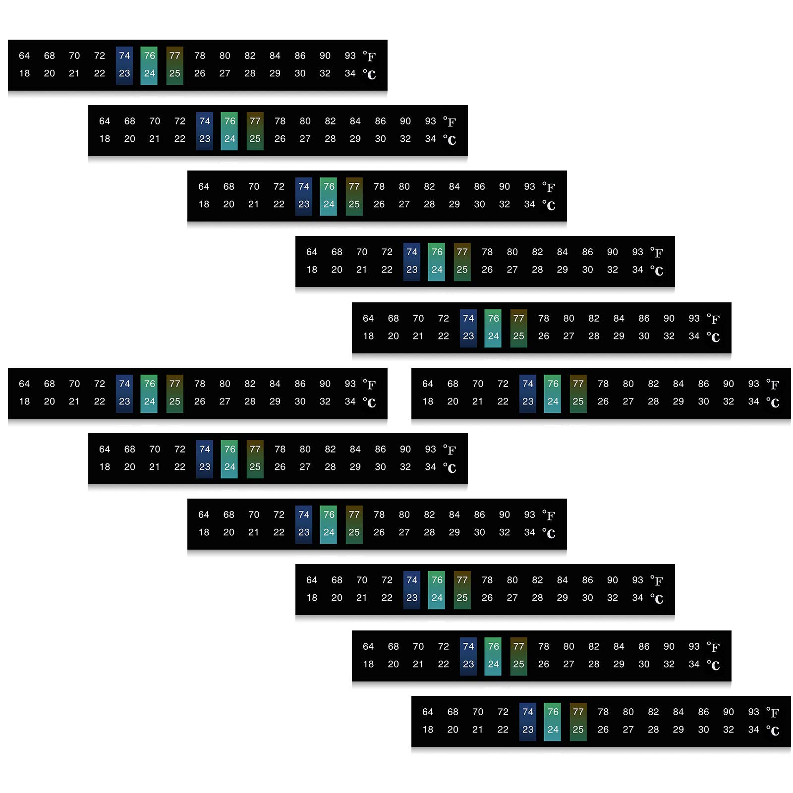 Stick On Thermometer Strips Horizontal Thermometer Stickers Digital Temperature Display for Fermenting, Brewing, Wine, Beer, 64-93 Fahrenheit/ 18-34 Centigrade (12)