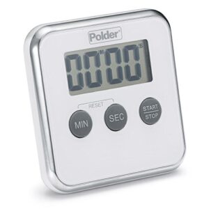 polder digital kitchen timer, extra large lcd display, magnet for vertical mounting and tabletop stand for countertop, white