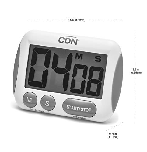 CDN TM15 Kitchen Timer, Extra Large Big Digits, Loud Alarm, Magnetic Backing, Stand- White -