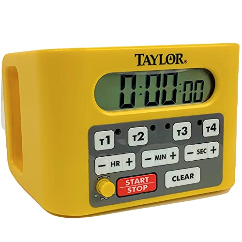 Taylor Precision 5839N Digital Timer, 4 Event Channel, 4.5' x 6.25', 10 -Hour for Commercial Kitchens, Yellow