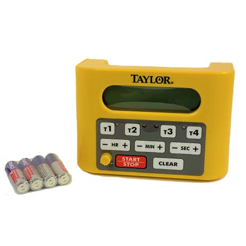 Taylor Precision 5839N Digital Timer, 4 Event Channel, 4.5' x 6.25', 10 -Hour for Commercial Kitchens, Yellow