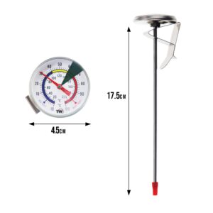 Milk Thermometer For Steaming Milk - Ideal Milk and Coffee Temperature Thermometer With 175 mm Stainless Steel Probe and Clip Barista Coffee Espresso