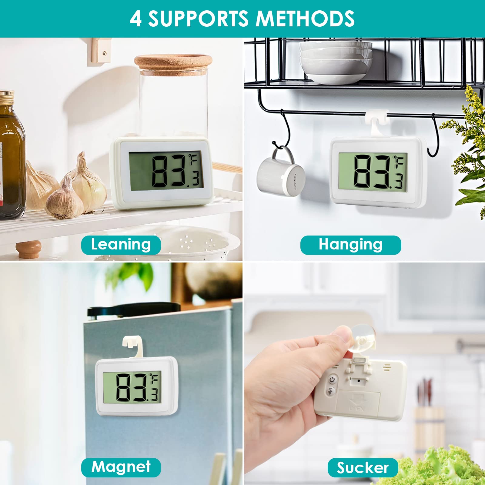 6 Pack Digital Refrigerator Thermometer, Waterproof Freezer Room Thermometer,High Precision Fridge Alarm Thermometer with Hook for Kitchen Home,°C/°F Convertible