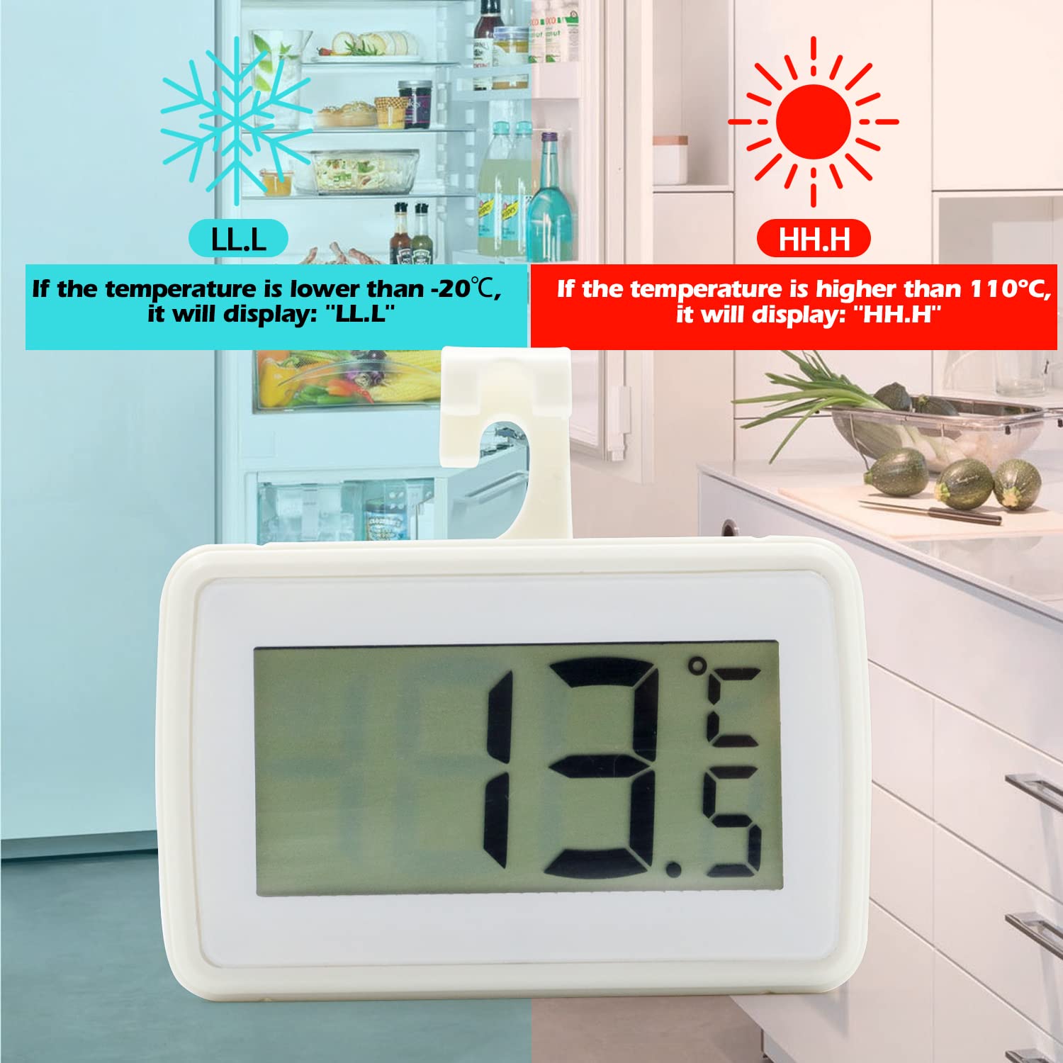 6 Pack Digital Refrigerator Thermometer, Waterproof Freezer Room Thermometer,High Precision Fridge Alarm Thermometer with Hook for Kitchen Home,°C/°F Convertible