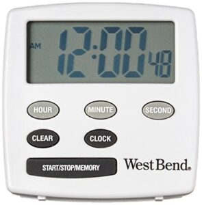 west bend 40055 kitchen timer with large easy to read digital display, electronic alarm with magnet and kickstand, white