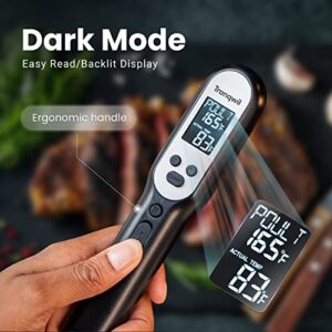 Tranqwil Meat Thermometer Instant Read - Digital Waterproof with Backlight, Fast Calibration, and Wireless Charging for Cooking, Kitchen, and Grill - Silver/Black