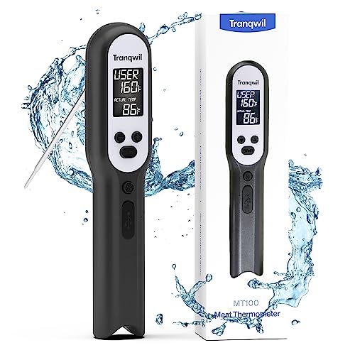 Tranqwil Meat Thermometer Instant Read - Digital Waterproof with Backlight, Fast Calibration, and Wireless Charging for Cooking, Kitchen, and Grill - Silver/Black