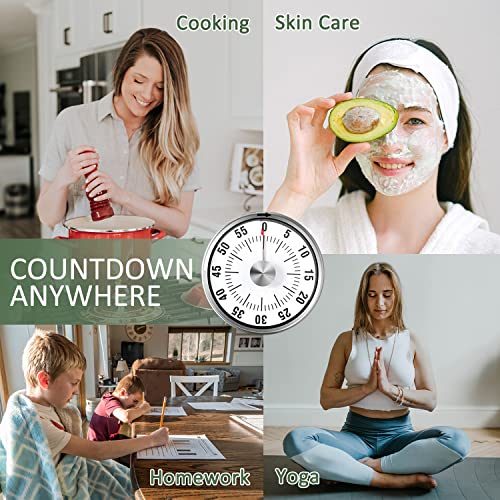 Magnetic Kitchen Timer - Visual Timer for Kids, 60-Minute Countdown Timer with Loud Alarm, Magnetic Back & Stainless Steel Face, Kitchen Timer Manual for Cooking, Toddlers, Working, Study Etc.