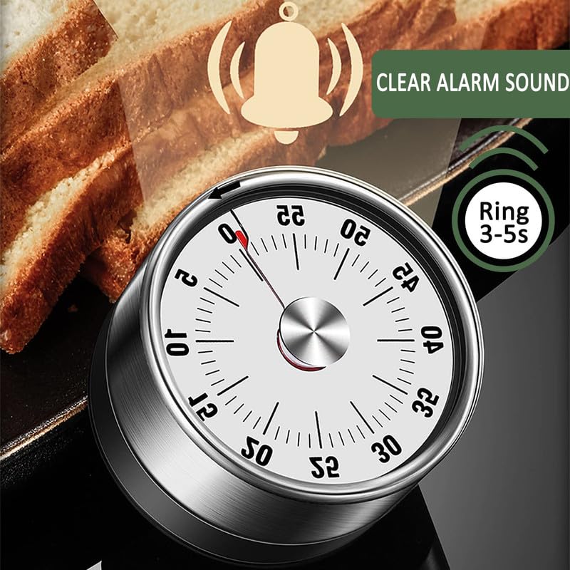 Magnetic Kitchen Timer - Visual Timer for Kids, 60-Minute Countdown Timer with Loud Alarm, Magnetic Back & Stainless Steel Face, Kitchen Timer Manual for Cooking, Toddlers, Working, Study Etc.