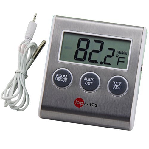 iapsales Easy to Read: Refrigerator Freezer Thermometer Alarm, High & Low Temperature Alarms Settings, Stainless Steel & White