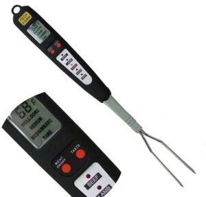 beyond group 80-09 digital meat instant read thermometer with led screen and ready alarm, kitchen probe with long fork for grilling, barbecue and cookin, l, white