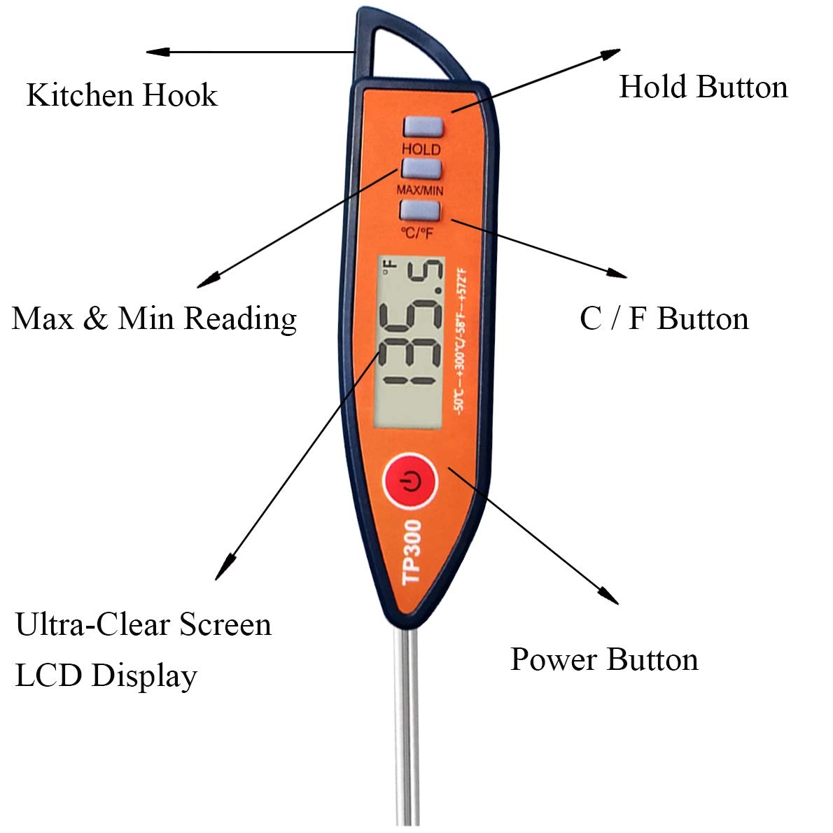 Meat Food Thermometer, Digital Milk Thermometer, Candy Candle Thermometer, Cooking Kitchen BBQ Grill Thermometer, Probe Instant Read Thermometer for Liquids Deep Fry Roast Baking Temperature