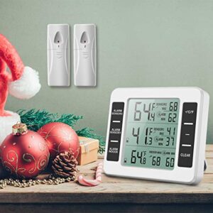 ORIA Refrigerator Thermometer, Wireless Digital Freezer Thermometer with 2 Wireless Sensors, Wireless Indoor Outdoor Thermometer, Audible Alarm, Min and Max Display, LCD Display for Home, Restaurants