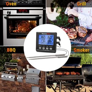 ThermoPro TP-17 Dual Probe Digital Meat Thermometer Large LCD Backlight Grill Food Thermometer with HI/Low Alert & Timer Mode, Smoker Kitchen Oven BBQ Thermometer for Cooking, Grilling Gifts, Black