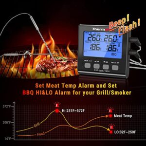 ThermoPro TP-17 Dual Probe Digital Meat Thermometer Large LCD Backlight Grill Food Thermometer with HI/Low Alert & Timer Mode, Smoker Kitchen Oven BBQ Thermometer for Cooking, Grilling Gifts, Black