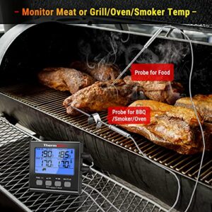 ThermoPro TP-17 Dual Probe Digital Meat Thermometer Large LCD Backlight Grill Food Thermometer with HI/Low Alert & Timer Mode, Smoker Kitchen Oven BBQ Thermometer for Cooking, Grilling Gifts, Black