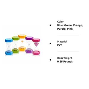 BEXPECTED 5 Pack Sand Timer Colorful Sandglass Timer Hourglass Set Sand Clock Timer Hourglass 1/3/5/10/30 Minutes Games Classroom Kids Kitchen, Blue, Green, Prange, Purple, Pink, 36.5 * 14 * 7.5 cm